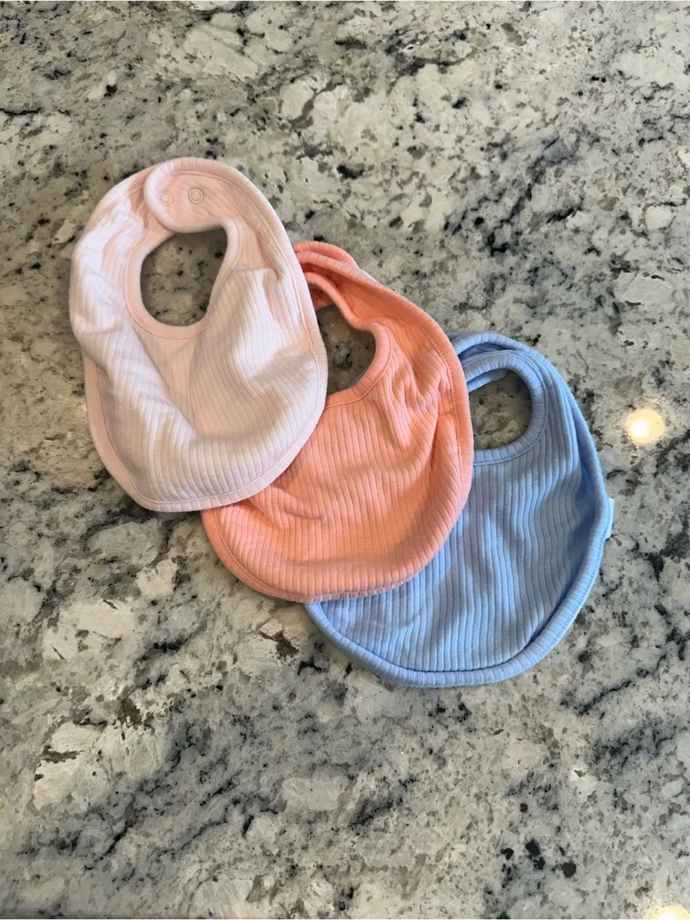 NWOT Cotton Ribbed Baby Bib Set - Pink, Peach & Blue